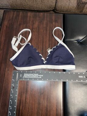 Classic! Navy Scalloped Triangle Bikini Top with White Trim